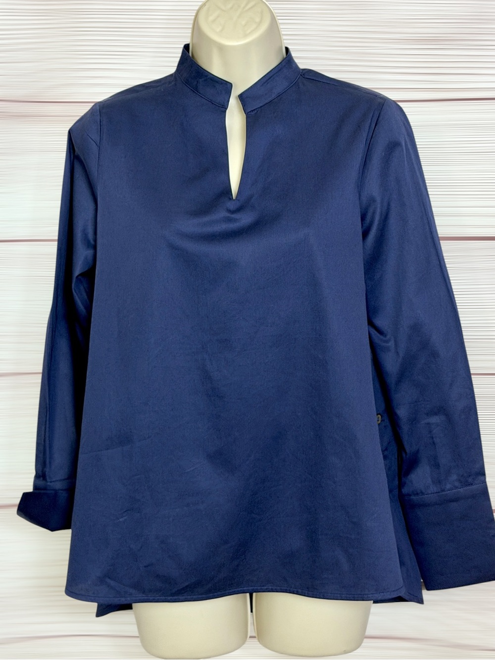 Harshman Popover Ellis Blouse Tunic XS Navy Blue Cotton French Cuff NWOT - Picture 3 of 12